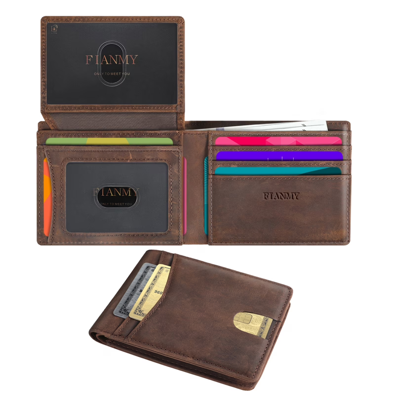 Men's Slim Leather RFID Blocking Bifold Wallet 15 Card Holder 2 ID Windows11