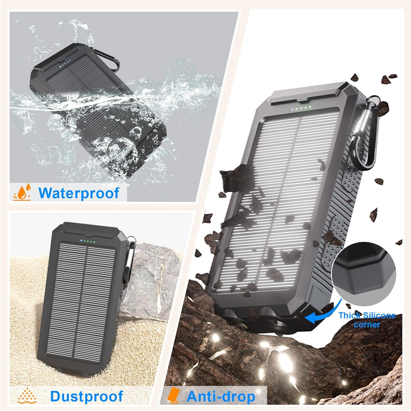 20000mAh Solar Power Bank 4 Cables USB-C Waterproof Dual Flashlight Camping4