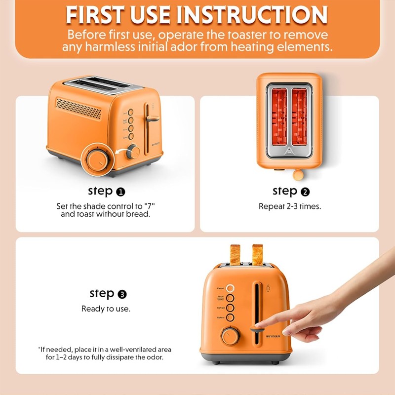 Retro 2 Slice Toaster Extra Wide Slots Stainless Steel 7 Shade Muffin Orange4