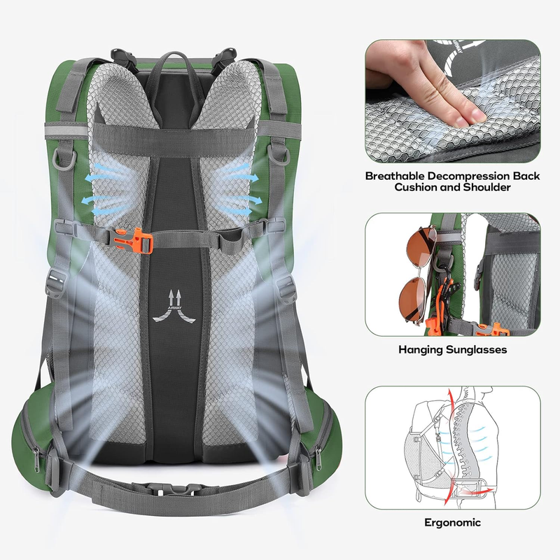 40L Waterproof Hiking Backpack Camping Travel Daypack Green4