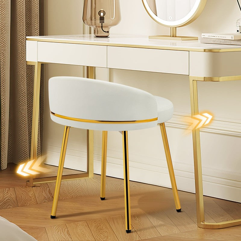 Modern Vanity Makeup Chair White Faux Leather Small Accent Stool3