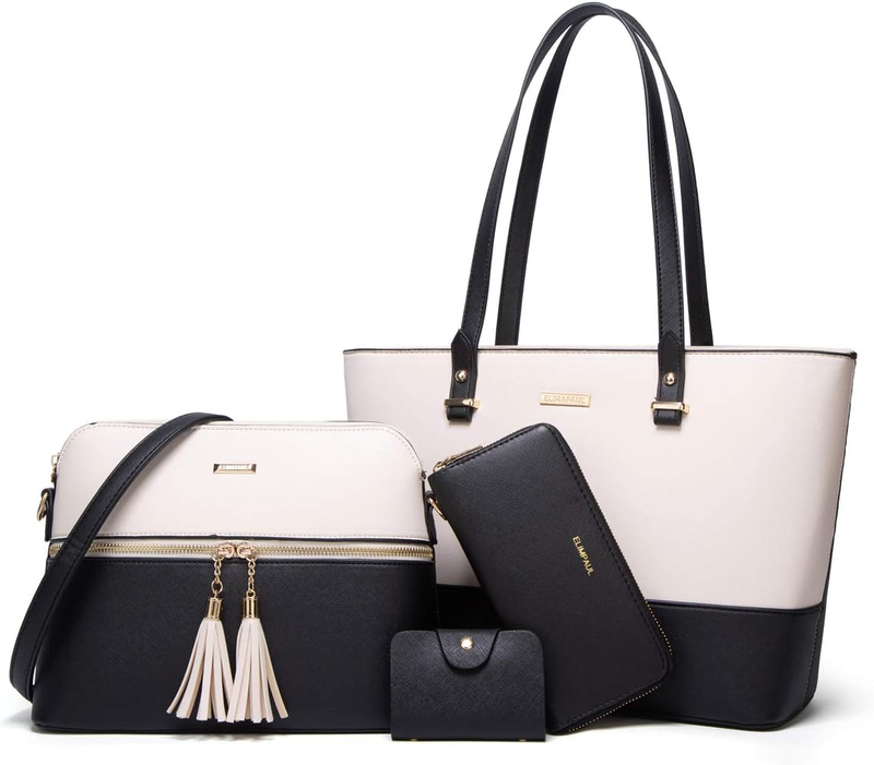 Women Synthetic Leather Handbag Set 4PCS Tote Shoulder Satchel Top Handle Purse9