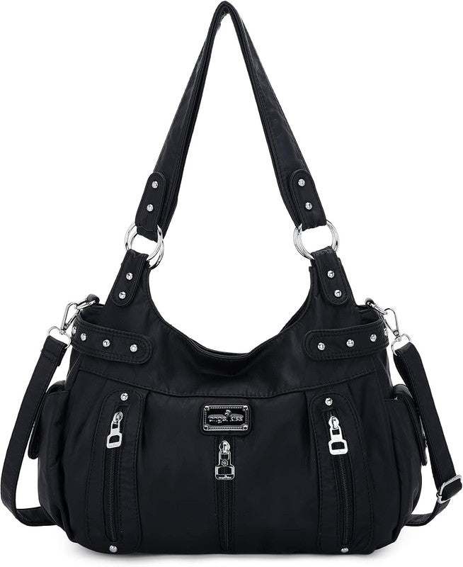 Women's Large Washed Faux Leather Hobo Crossbody Tote Bag1
