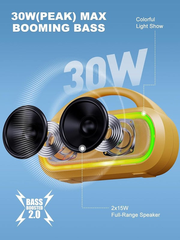 30W Bluetooth Speaker, IPX5 Waterproof, 12H Playtime, TWS, Light, Peach Fuzz1