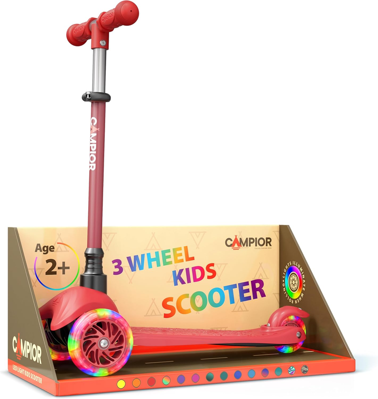 Kids 3 Wheel Scooter Lean to Steer LED Wheels Adjustable Handlebar Red8