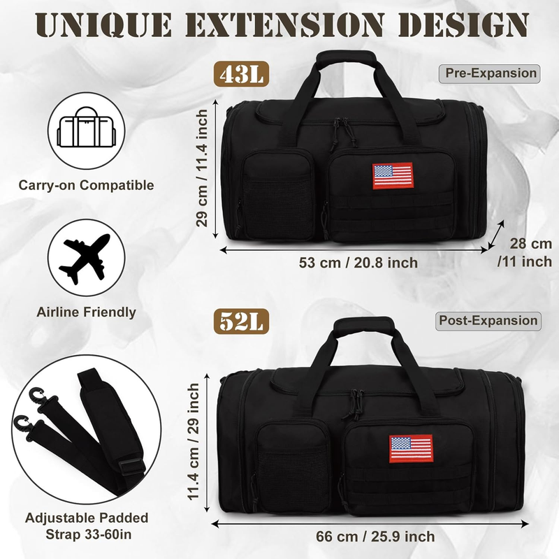 Tactical Duffle Bag for Travel Expandable 52L Large Duffle Bag for Men Gym Duffe3