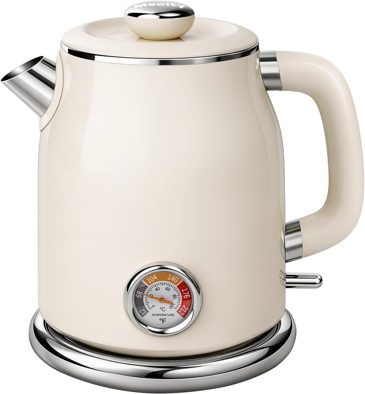 Retro Electric Kettle 1.7L Stainless Steel Fast Boil 1500W Cream Thermometer0