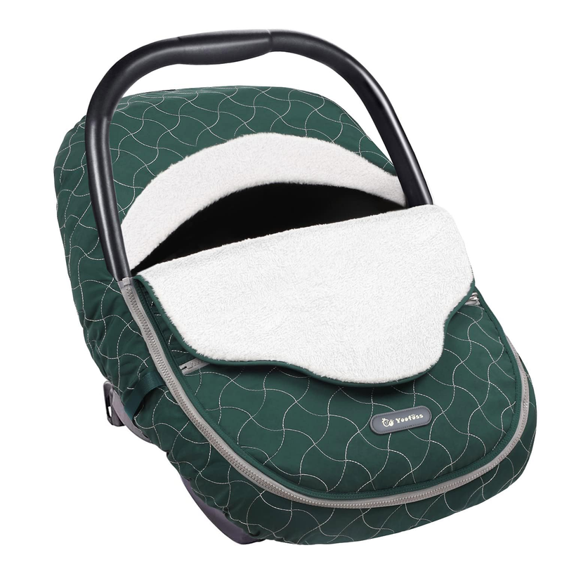 Winter Baby Car Seat Cover, Plush Fleece Canopy for Infants, Dark Green10