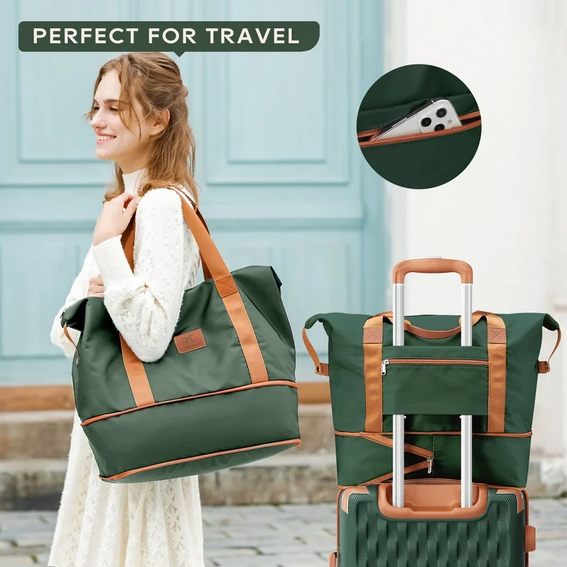 2Pc Travel Duffel Bag Set Waterproof Carry On Weekender w/ Toiletry Bag5