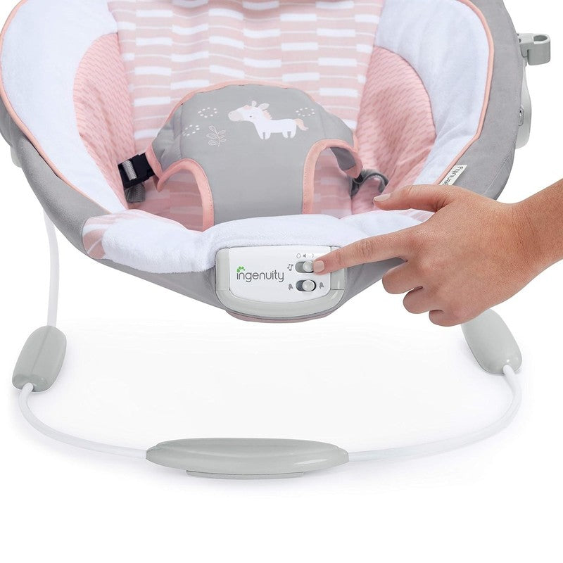 Baby Bouncer Seat w/ Vibrations, Toy Bar & Sounds 0 6M Pink Unicorn5