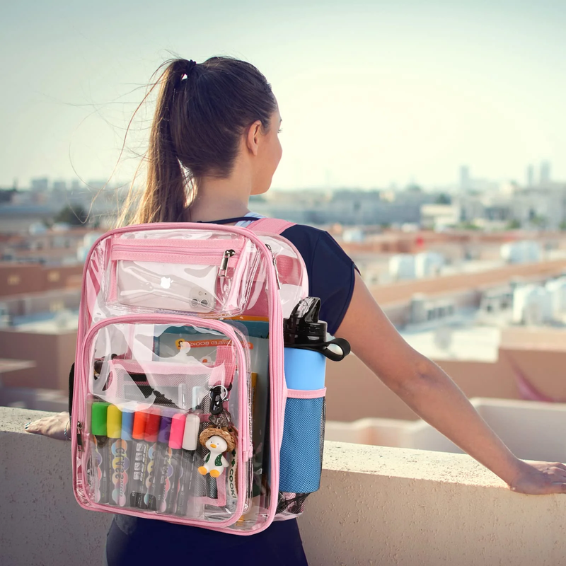 Clear Backpack, Heavy Duty PVC Transparent Backpack Stadium Approved with Reinfo2