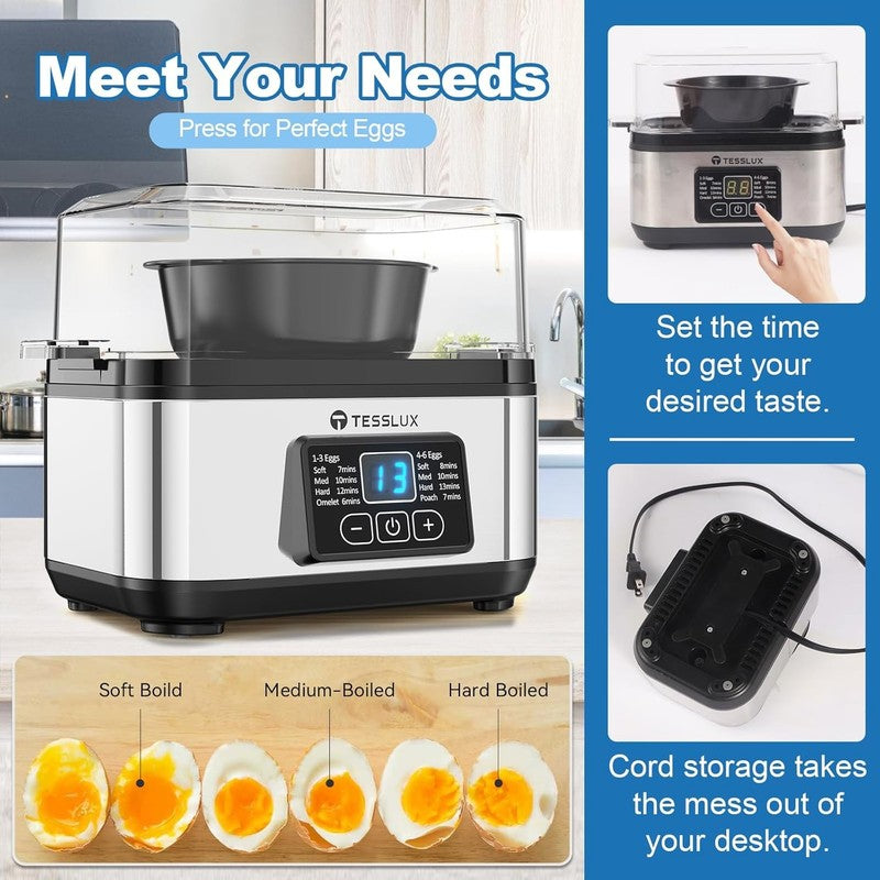 Electric Rapid Egg Cooker – 6 Egg Capacity with Auto Shut Off for Boiled, 2