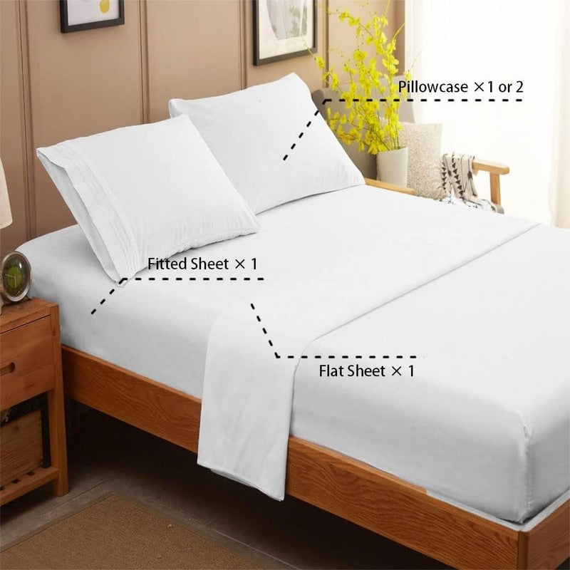 Luxury 1800 Thread Count Microfiber Bed Sheet Set   Queen White, 4 Pieces1
