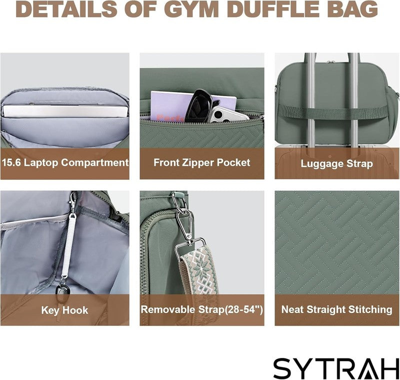Gym Bag Women Lightweight Duffle Shoe Wet Compartment Yoga Travel Green8