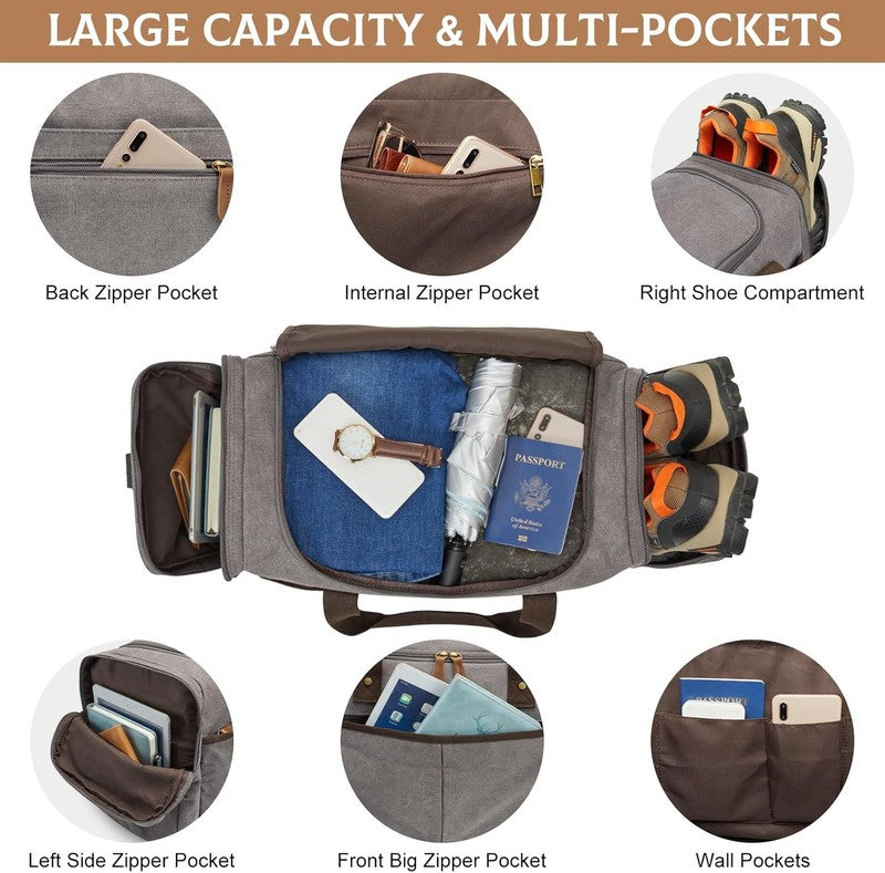 45L Canvas Duffle Bag Travel Weekender Overnight w/ Shoes Compartment Men2