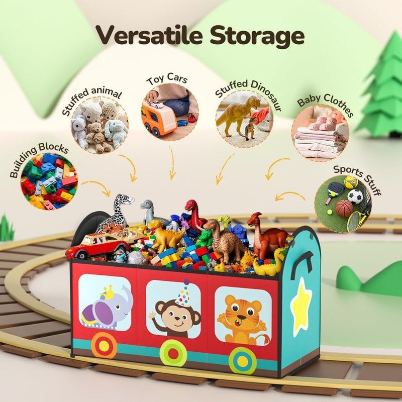 Kids Toy Storage Organizer Large Flip Top Toy Box Train Design Playroom7