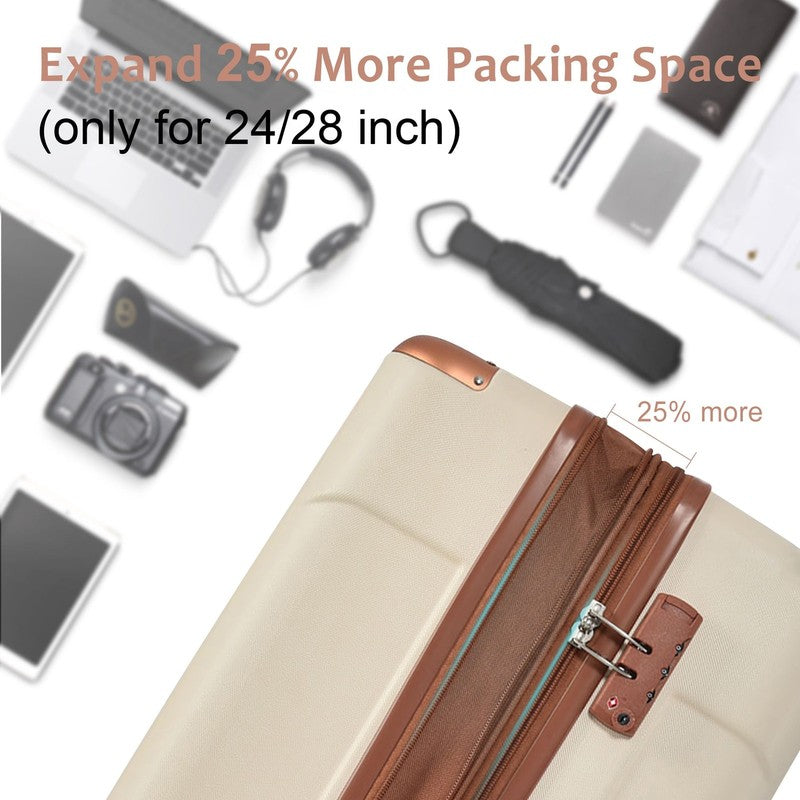 24" Carry On Luggage 65L Suitcase Wheels TSA Lock ABS+PC Lightweight White1