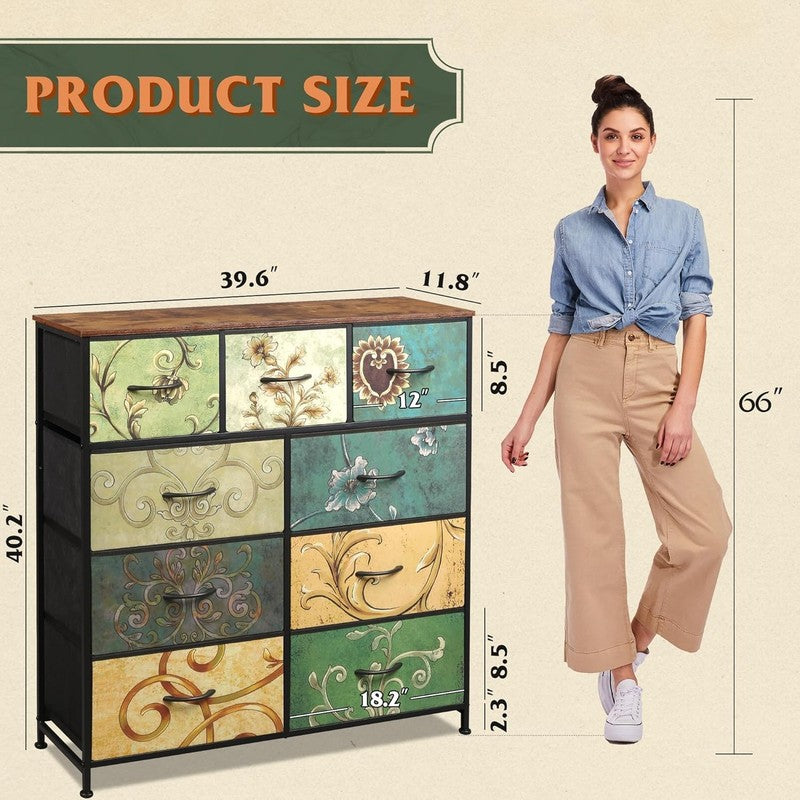 9 Drawer Dresser, Fabric Storage Tower for Bedroom, Hallway, Entryway, Closet, T2