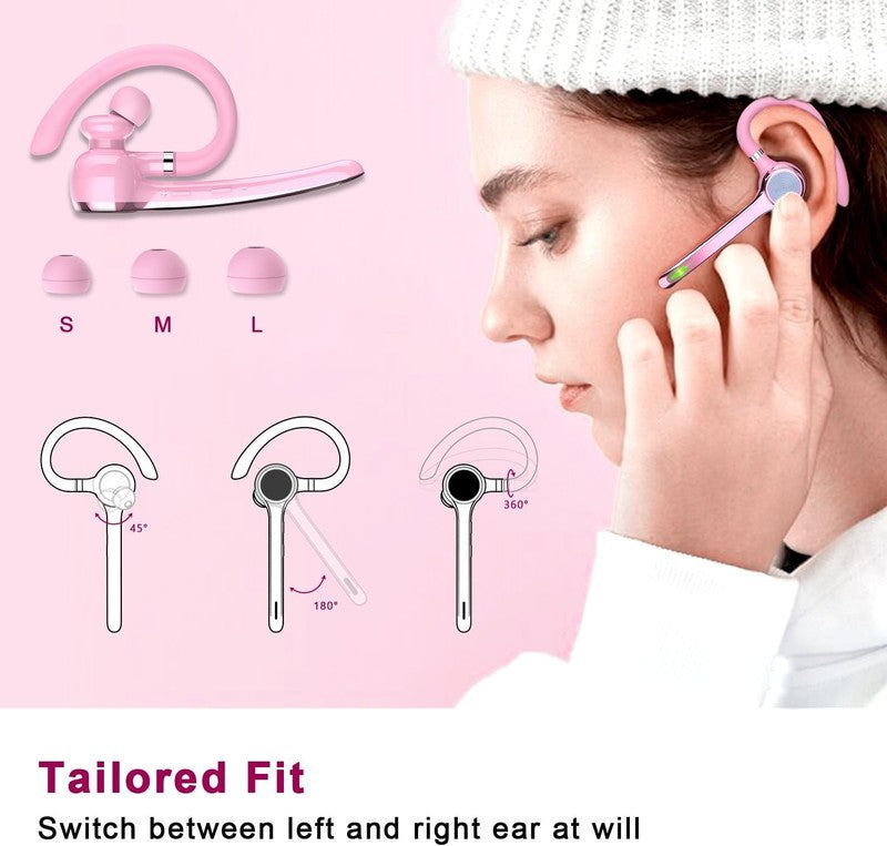 Bluetooth Headset V5.1 Wireless Earpiece 72H Talk 500mAh Case Hands Free Pink3