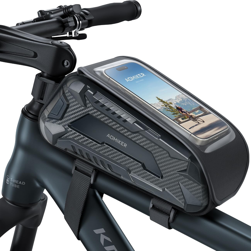 Waterproof Bike Frame Bag Phone Holder 1.6L Top Tube Pouch for Phones 7"7