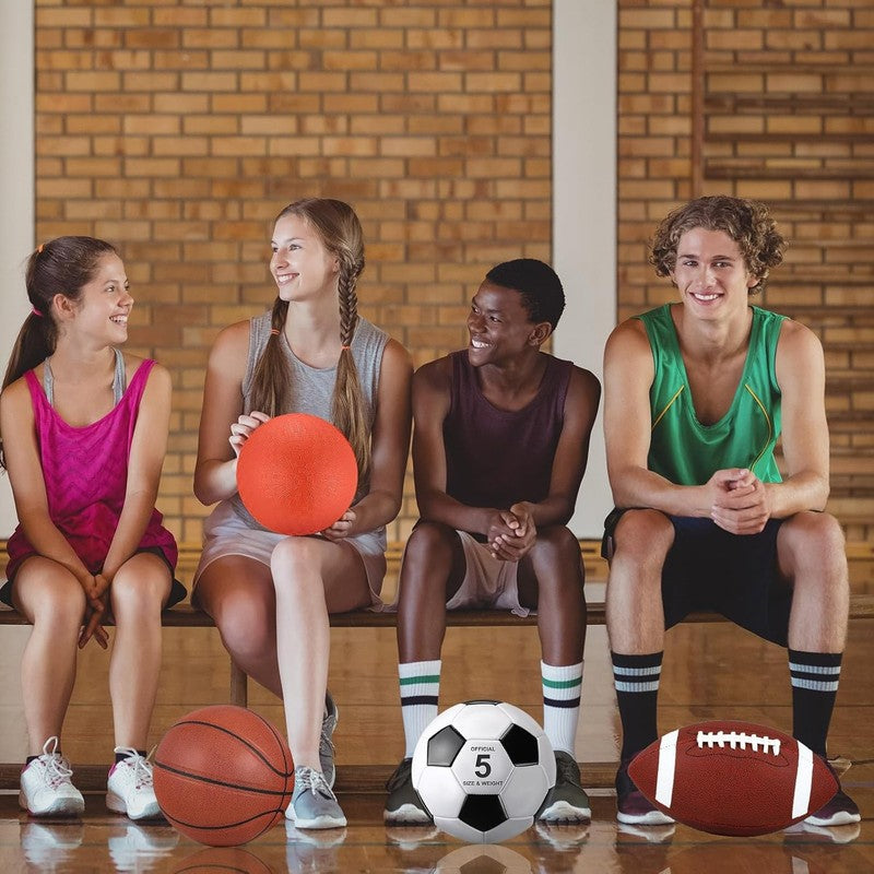 4 Pcs Sports Balls Set for Teen Adult, Include Official Size Basketball Soccer F6