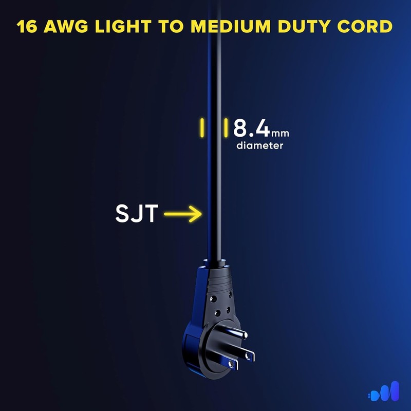 3FT 360° Rotating Flat Plug Extension Cord 3 Prong 16AWG Grounded UL Black4