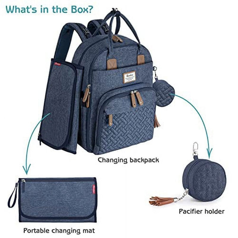 Baby Diaper Bag Backpack w/ Pacifier Holder Large Travel Bag – Blue5
