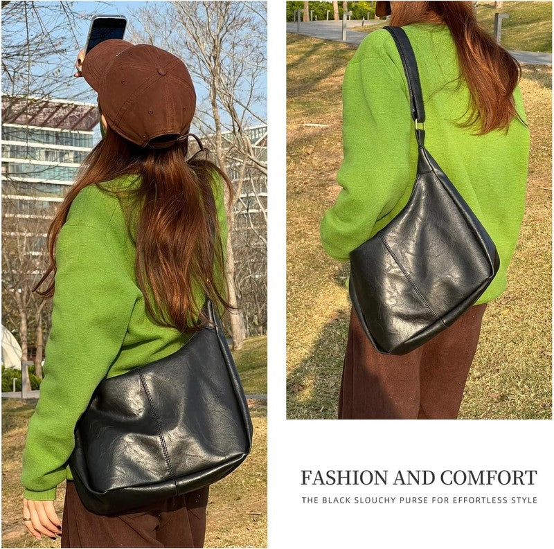 Hobo Bags for Women Vegan Leather Soft Foldable Shoulder Slouchy Tote Purse5