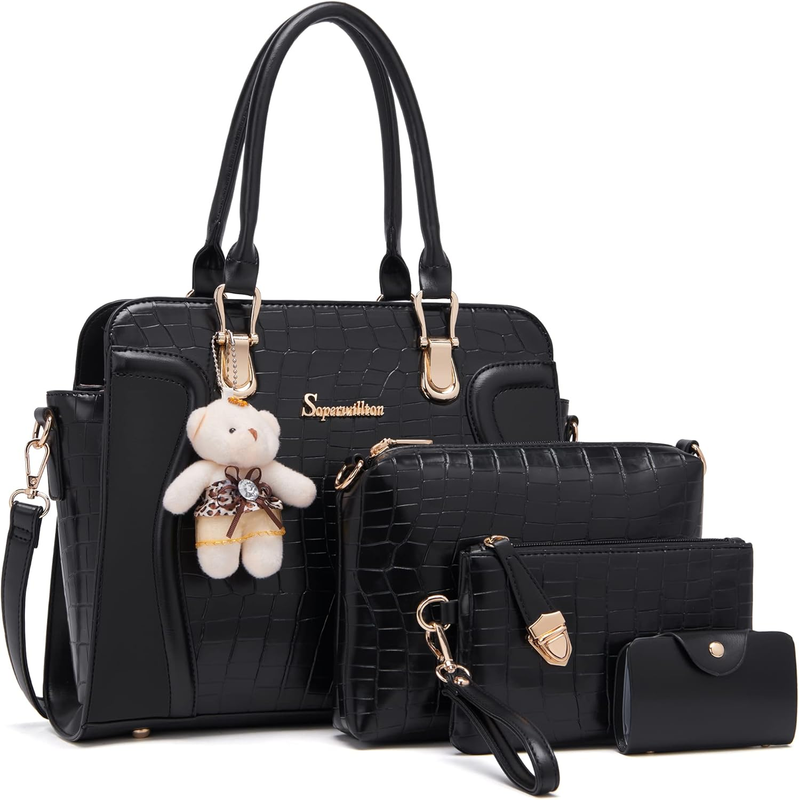 Women Fashion Handbag Set 4PCS Tote Shoulder Top Handle Satchel Purse11