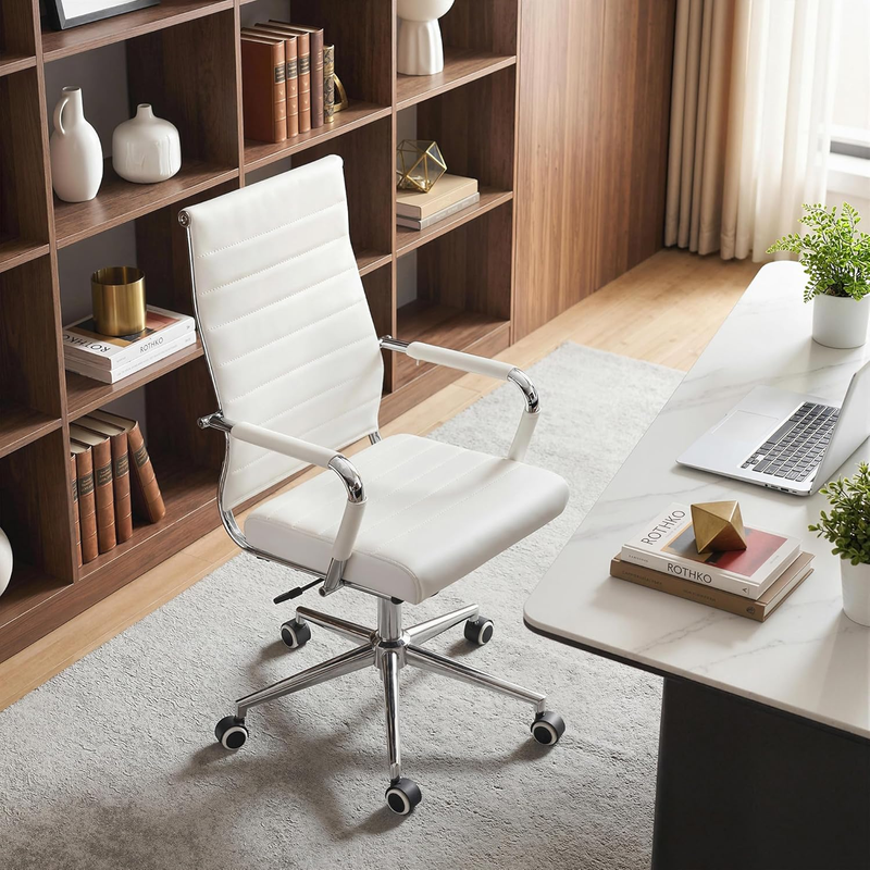 White Executive Office Chair Ergonomic Leather Swivel Adjustable9