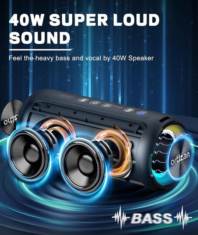 30W Bluetooth Speaker, IPX7 Waterproof, Deep Bass, LED Light, Navy, Portable1
