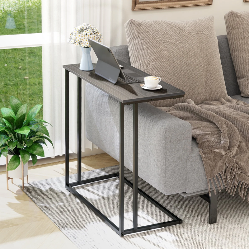 C Shaped End Table Sofa Side Table Metal Frame Living Room Gray1