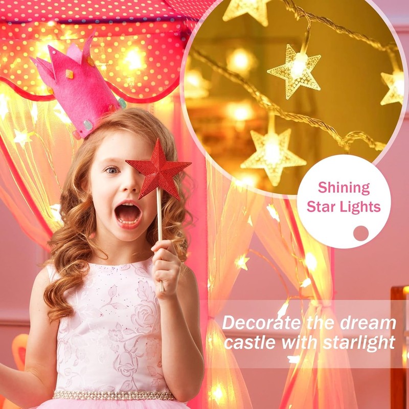 Princess Tent Girls Large Playhouse Kids Castle Play Tent with Star Lights Toy f2