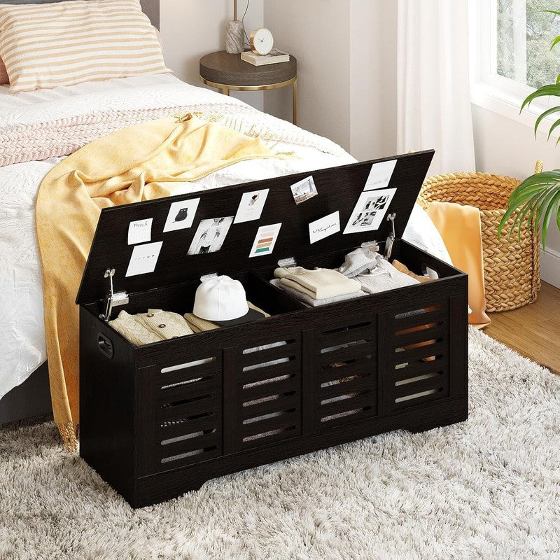 47.3'' Wooden Toy Box Storage Chest Flip Top Entryway Shoe Bench Espresso7