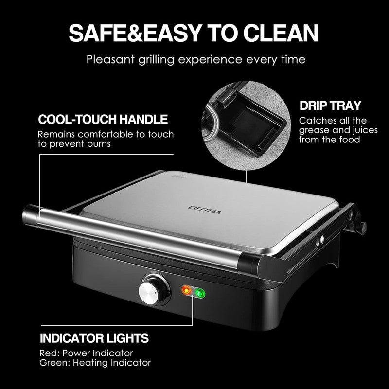 Panini Press Grill 4 Slice Adjustable Temp 180° Sandwich Maker Nonstick 1200W4