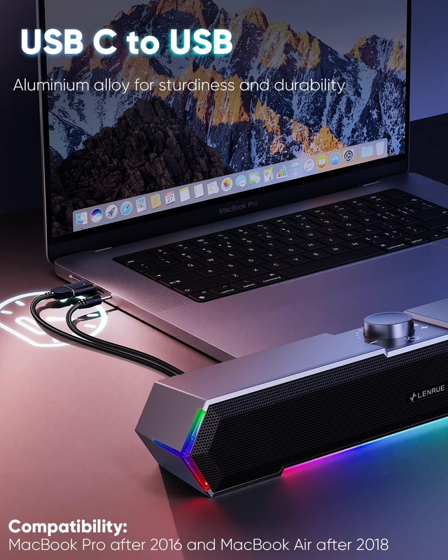 USB C Computer Speakers for Desktop PC Laptop Touch Lights Clear Sound USB10