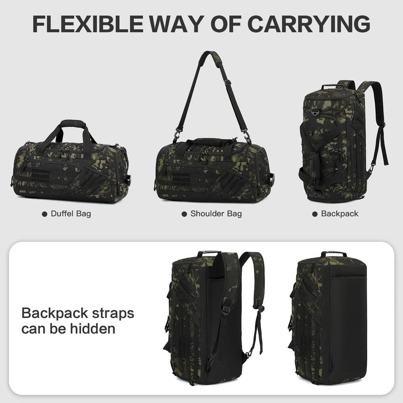 3in1 Tactical Gym Duffle Backpack 45L Men Travel Weekender Shoe Pocket Camo2