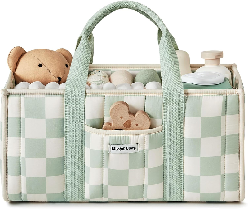 Checkered Diaper Caddy Organizer Nursery Storage Basket Sage Green8