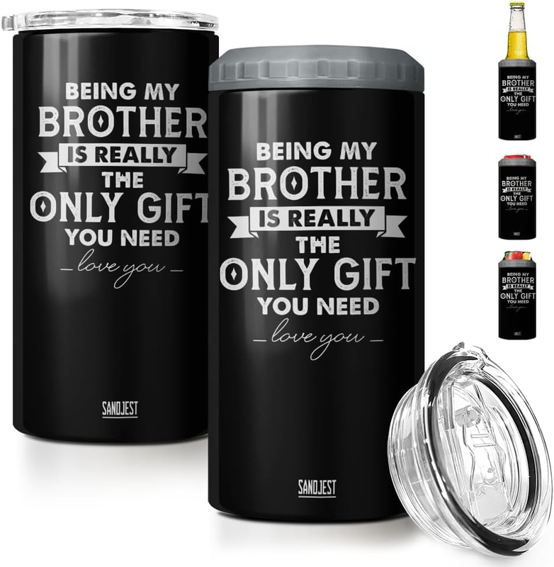 4-in-1 Brother Tumbler Can Cooler Gift Black Insulated Stainless Steel9