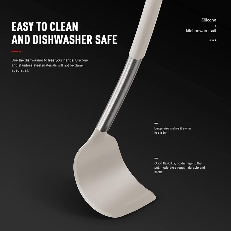 Large Silicone Kitchen Utensil Set Heat Resistant Nonstick Khaki7