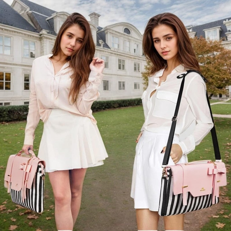 Laptop Tote Bag, 15.6 Inch PU Leather Crossbody Shoulder Handbag for Women, Pink6
