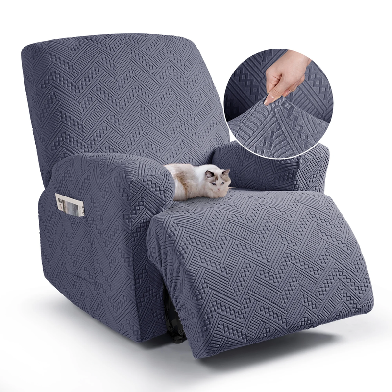 3-Piece Recliner Chair Cover Dark Gray Stretch Slipcover with Pocket8