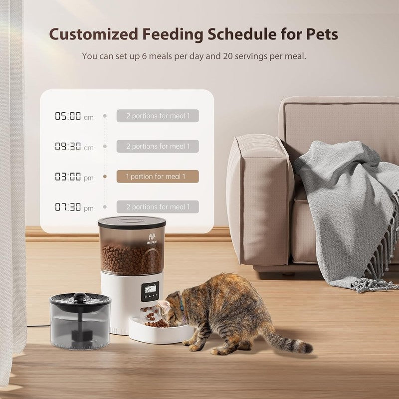 Automatic Cat Feeder & Water Fountain 3L, Timed Pet Food Dispenser with Filter1