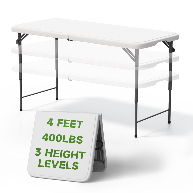 Folding Table 4 Foot   3 Position Adjustable Height, Heavy Duty 400 Lbs Capacity8