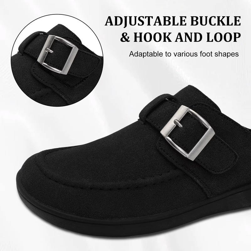 Wide Fit Suede Clogs for Women Comfort Mules with Buckle2