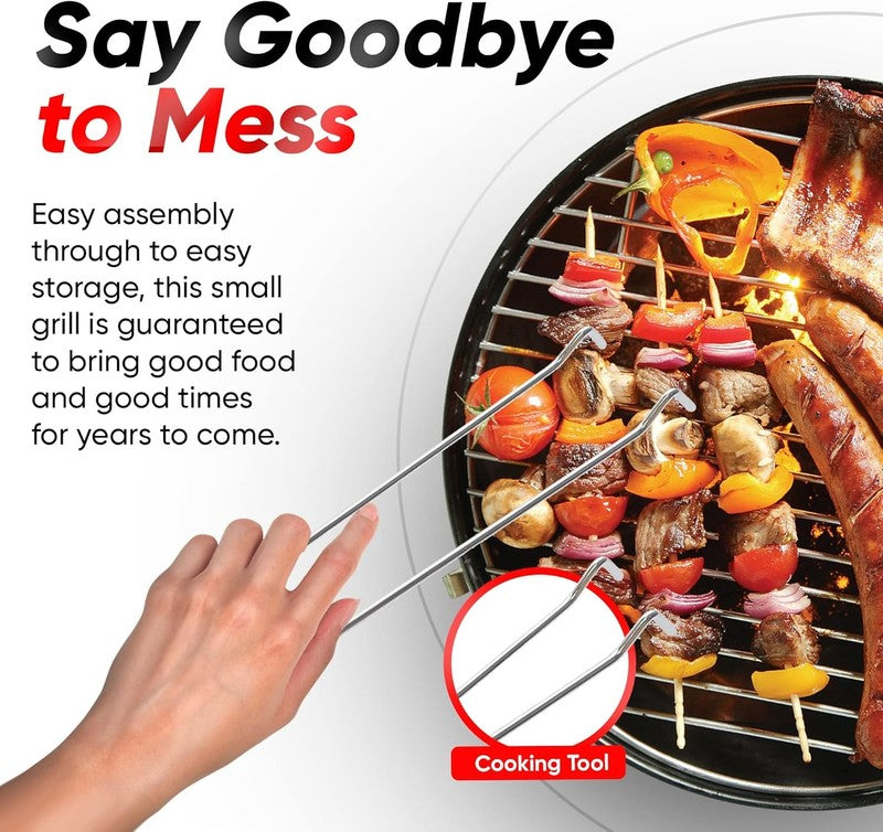 – 14-Inch Portable Barbecue Grill with 3-Point Locking Lid for Heat Preservation5
