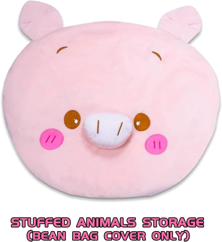 Stuffed Animal Storage Bean Bag Cover Kids Pink Pig Toy Organizer Large3