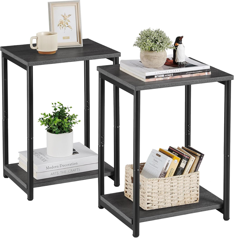 Set of 2 Side Tables Small End Tables Nightstand Living Room Bedroom Gray/Black8