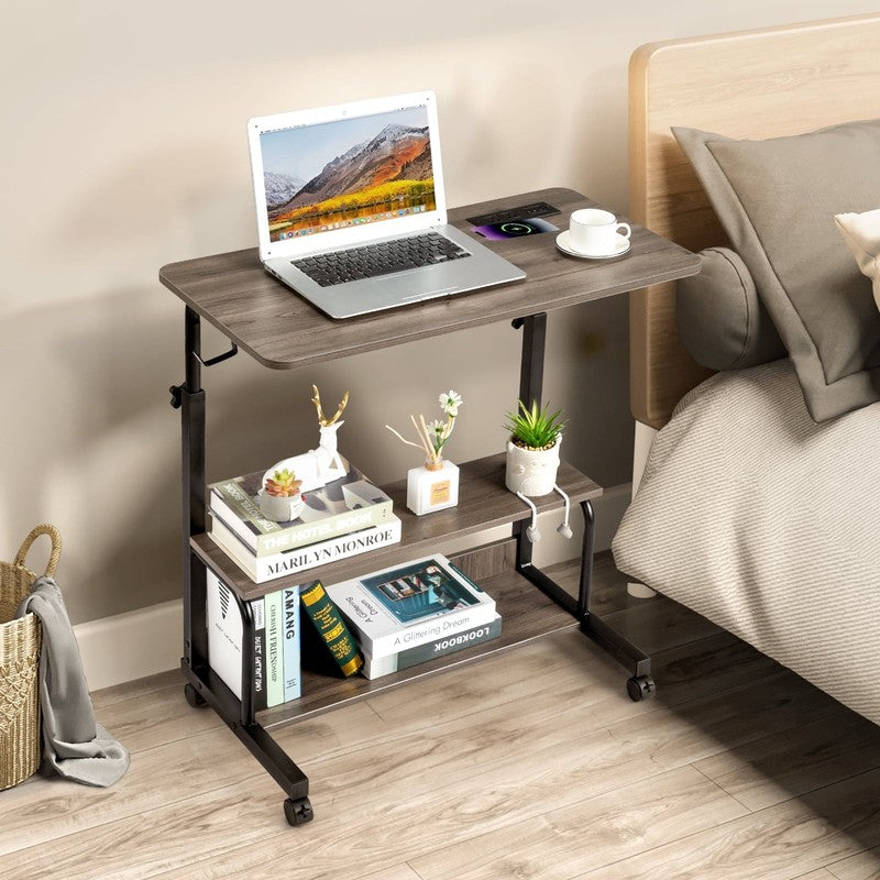 Rolling Adjustable Laptop Desk Side Table Sofa End Cart w/ Charging Station5