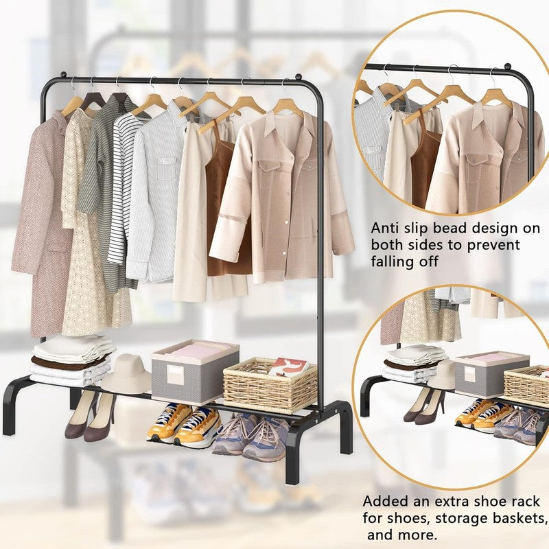 Metal Clothes Rack with Bottom Shelf, Garment Rack for Hanging Clothes Black4
